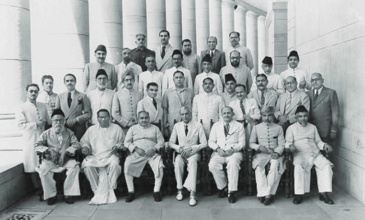 Jinnah with Muslim League leaders in the corridor of the Central Legislative Assembly in New Delhi in 1946.