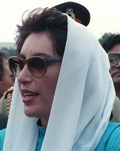 Bhutto photographed in 1988. Allen stated that had Bhutto died that year, "she would be remembered as a shining example of what youth, fortitude, and idealism can accomplish even in the most brutal and repressive political culture