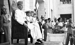 Jinnah during the oath taking ceremony as Governor General