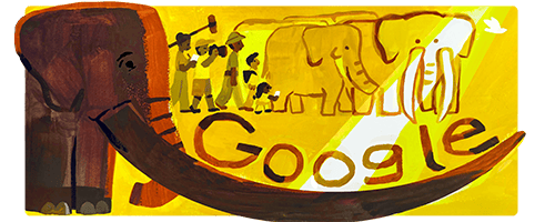 Google Doodle honors 'Ahmed' the elephant with huge tusks.